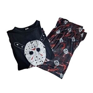 Friday the 13th Jason Halloween Pajama Set Mens Large Unisex Loungewear Casual